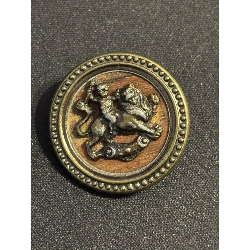 Antique CUPID & LION Cherub Picture Story Button - 1 7/16" Large